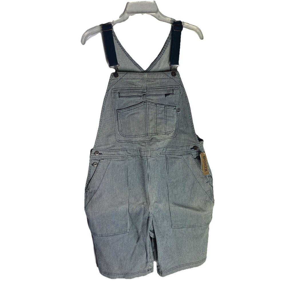 Duluth Trading Women's Railroad Stripe Bib Overalls shorts NWT